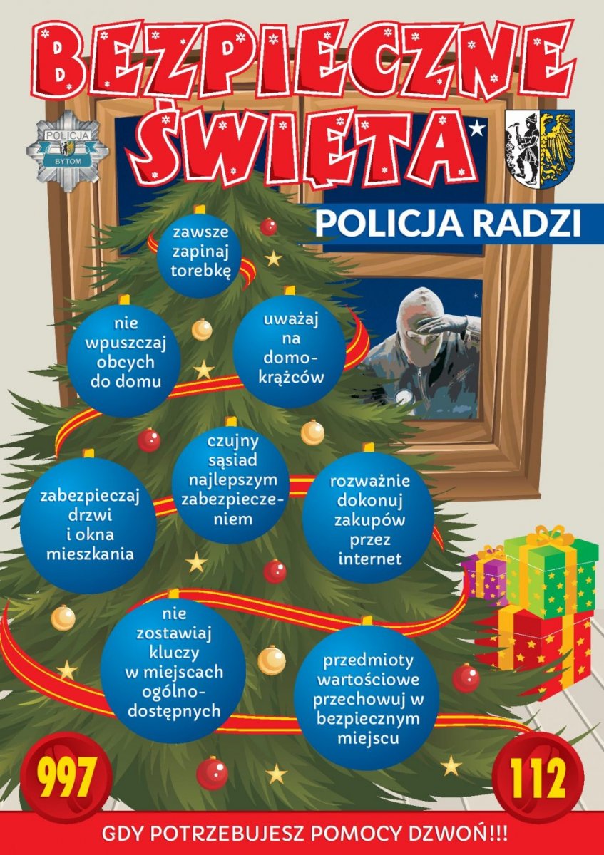 Plakat z choinką bezpieczne święta