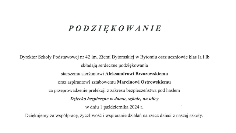 Treść podziękowań.