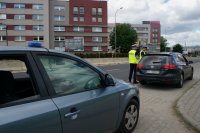 policjanci kontrolujący pojazd