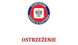 Logo Państwowej Inspekcji Sanitarnej i napis &amp;quot;Ostrzeżenie&amp;quot;