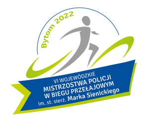 Logo Wojewódzkich Mistrzostw Policji w Biegu Przełajowym imienia starszego sierżanta Marka Sienickiego