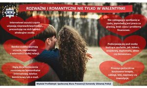 Na zdjęciu widzimy serduszka i zakochaną parę oraz napis Rozważni i romantyczni nie tylko w Walentynki