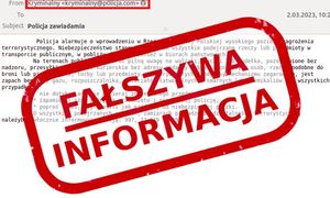 Zdjęcie przedstawia widok skrzynki mailowej i w czerwonej ramce napis fałszywa informacja.