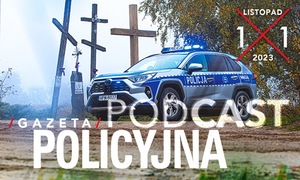 Na zdjęciu widzimy radiowóz i napis Gazeta Policyjna podcast.