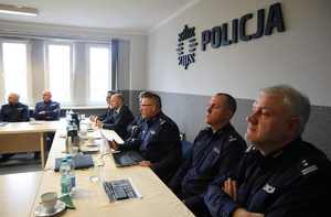 Komendant Miejski Policji w Bytomiu i jego zastępcy na odprawie rocznej w Komendzie Miejskiej Policji w Bytomiu