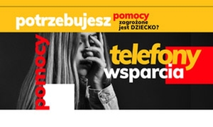 Plakat z napisem telefony wsparcia.