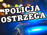 na zdjęciu na tle radiowozu napis Policja ostrzega