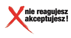 na byłym tle czarny napis nie reagujesz akceptujesz obok czerwony krzyżyk