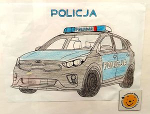 na zdjęciu rysunek policyjnego radiowozu