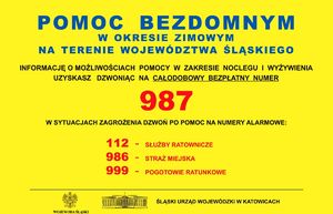 Plakat Pomoc bezdomnym w okresie zimowym na terenie województwa śląskiego