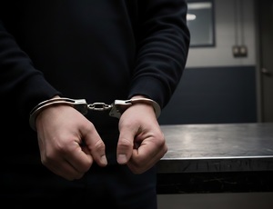 na zdjęciu kajdanki na rękach mężczyzny