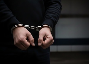 Na zdjęciu widoczne są ręce zakute w kajdanki