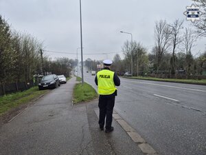policjant ruchu drogowego stojący przy jezdni